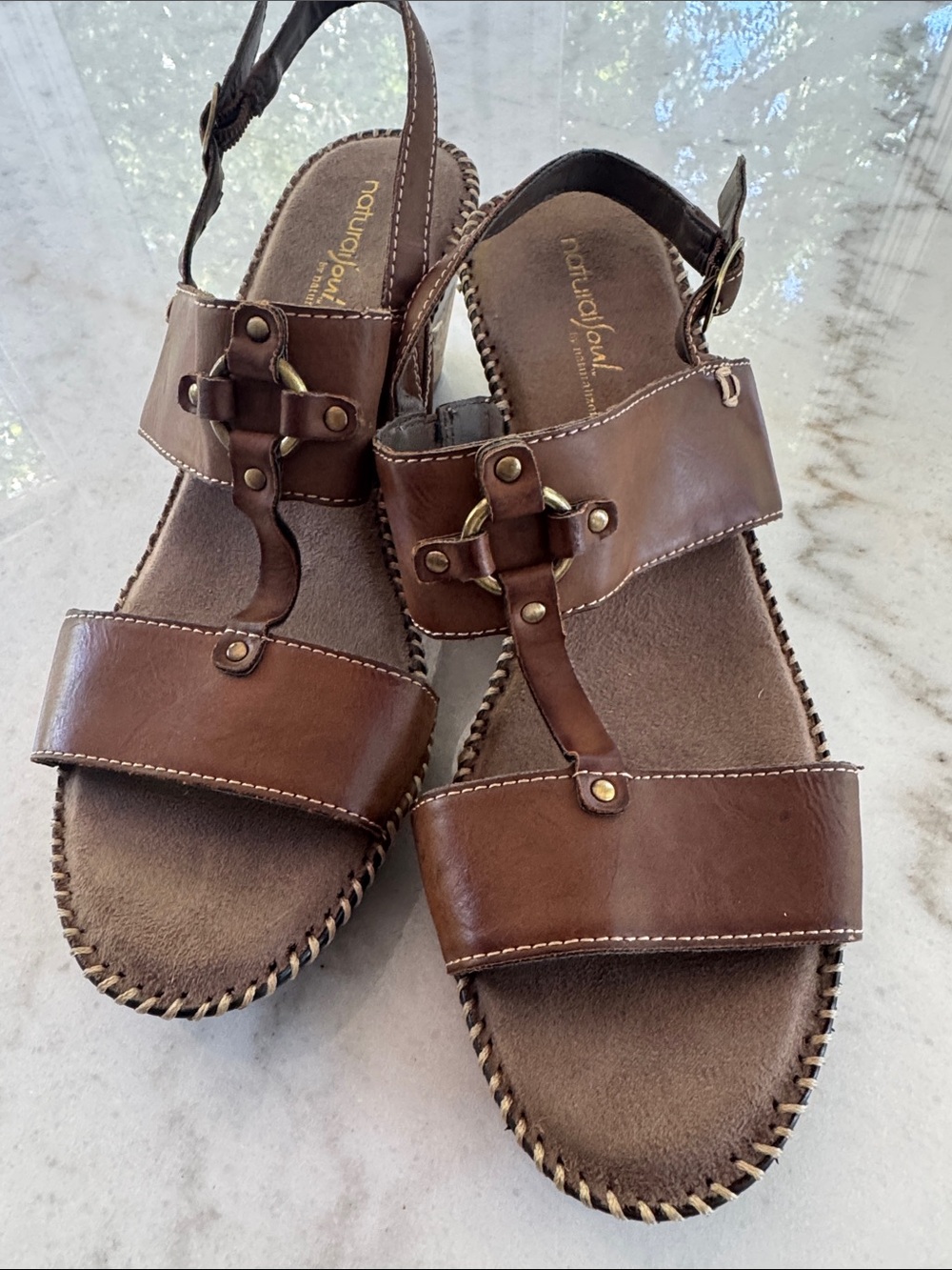 Naturalizer Brown Slingback Sandals with Brass Accents
